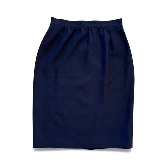 Vintage Mr Jax High-Waisted Navy Knee-Length Wool Lined Pencil Skirt Fits Size 8 - Picture 2 of 11